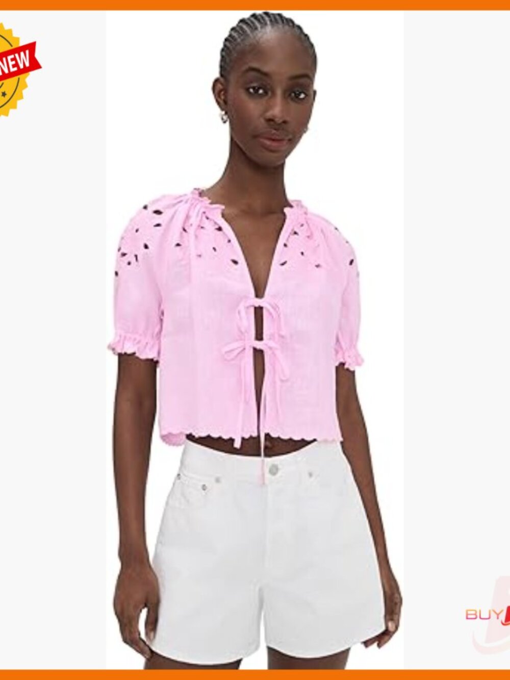 Lightweight Linen Blouse With Embroidered Trim And Floral Eyelet Details